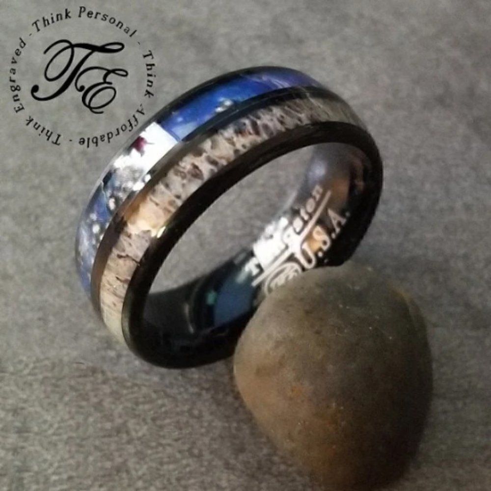 Men's Deer Antler and Tungsten Ring -  Antler Ring For Men
